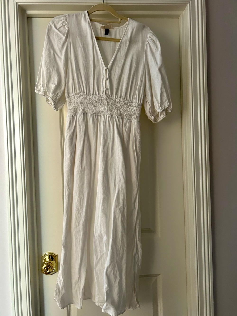 Women's Cream Smocked Waist Midi Dress